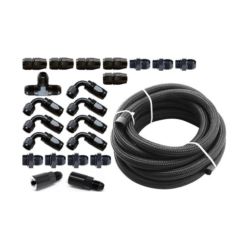 Torque Solution braided fuel line kit with fittings for -6 Aeromotive fuel pressure regulators.