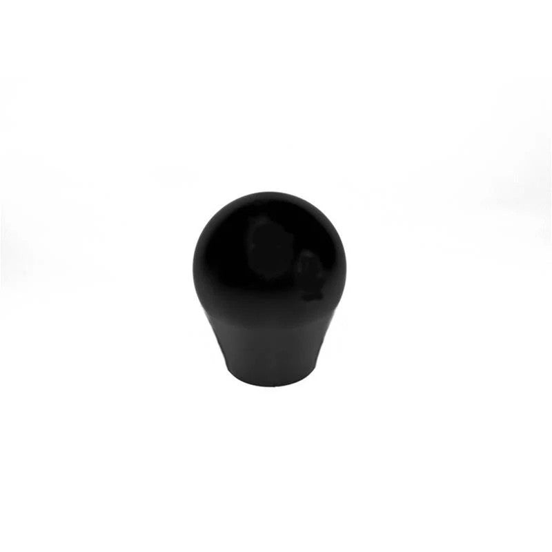 Black Delrin tear drop shaped shift knob with M10x1.5 internal threading for manual transmissions.