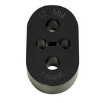 Black high-density polyurethane exhaust hanger mount with 12mm diameter mounting holes.