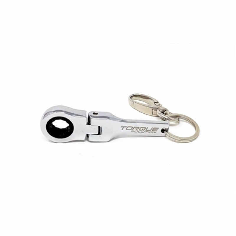 Polished 10mm ratcheting wrench tool attached to a keychain ring