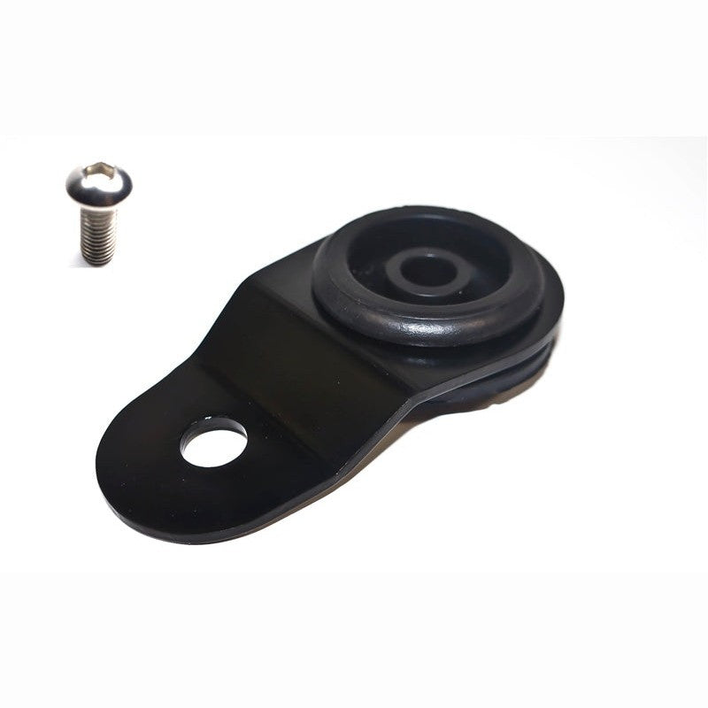 Black anodized Torque Solution billet aluminum radiator mount with polyurethane insert for Mitsubishi Evolution.