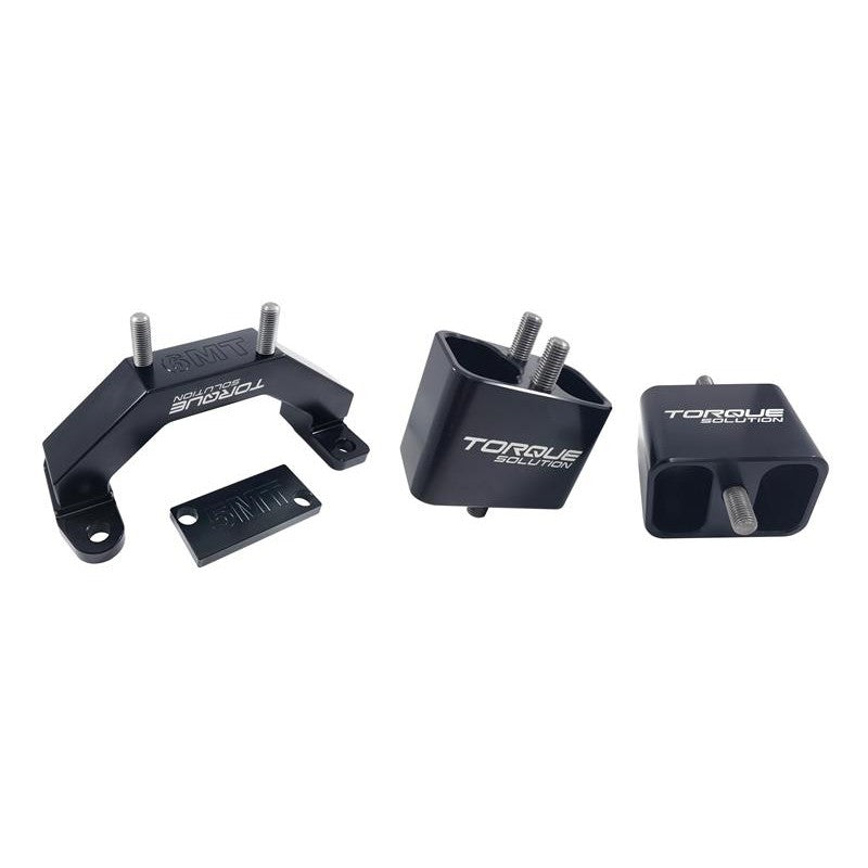 CNC-machined black anodized solid billet aluminum engine and transmission mounts for 2002-2017 Subaru WRX and STI.