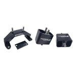 CNC-machined black anodized solid billet aluminum engine and transmission mounts for 2002-2017 Subaru WRX and STI.