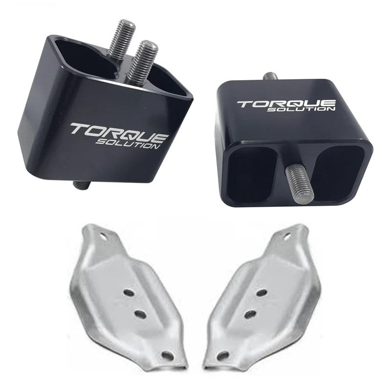 Torque Solution CNC machined solid billet engine mounts and mounting plates for Subaru EJ-series engines.