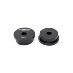 CNC machined silver Torque Solution solid billet shifter bushings for Subaru 5-speed manual transmissions.