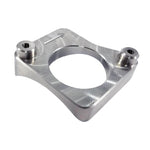 CNC machined stainless steel Denso MAF sensor flange for 3-inch diameter intake piping with pre-drilled mounting holes.
