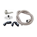 Torque Solution -10AN braided turbo oil return line and fittings for Subaru EJ with Garrett GT or GTX turbocharger.