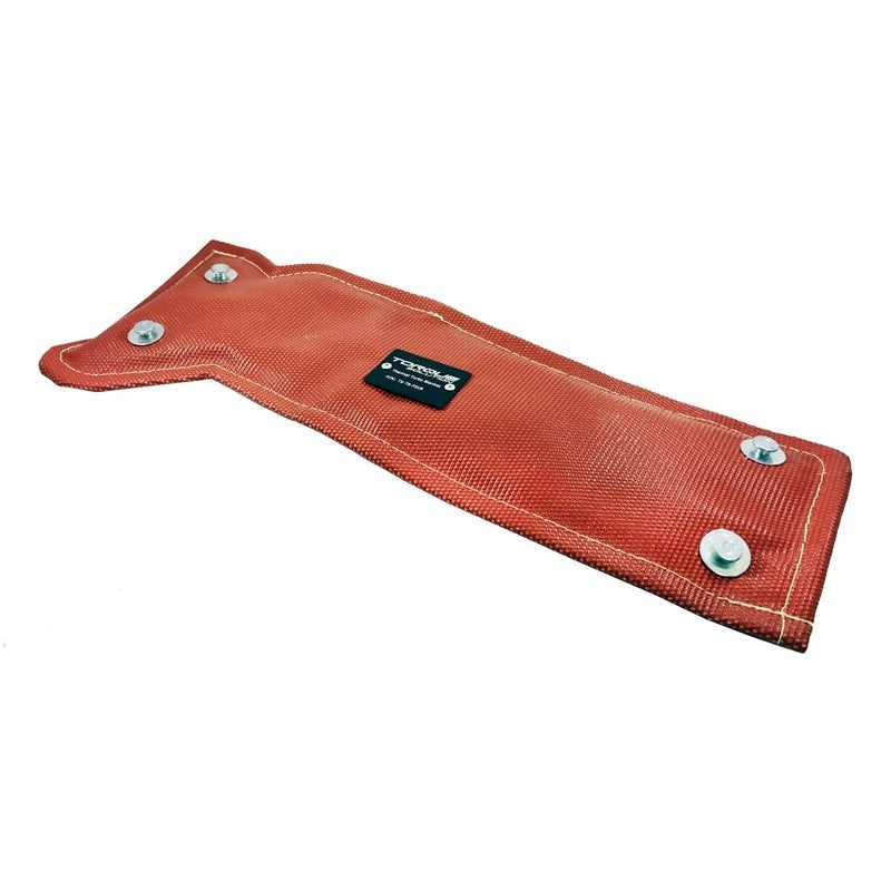 Red quilted thermal turbo blanket designed for OEM Subaru turbochargers