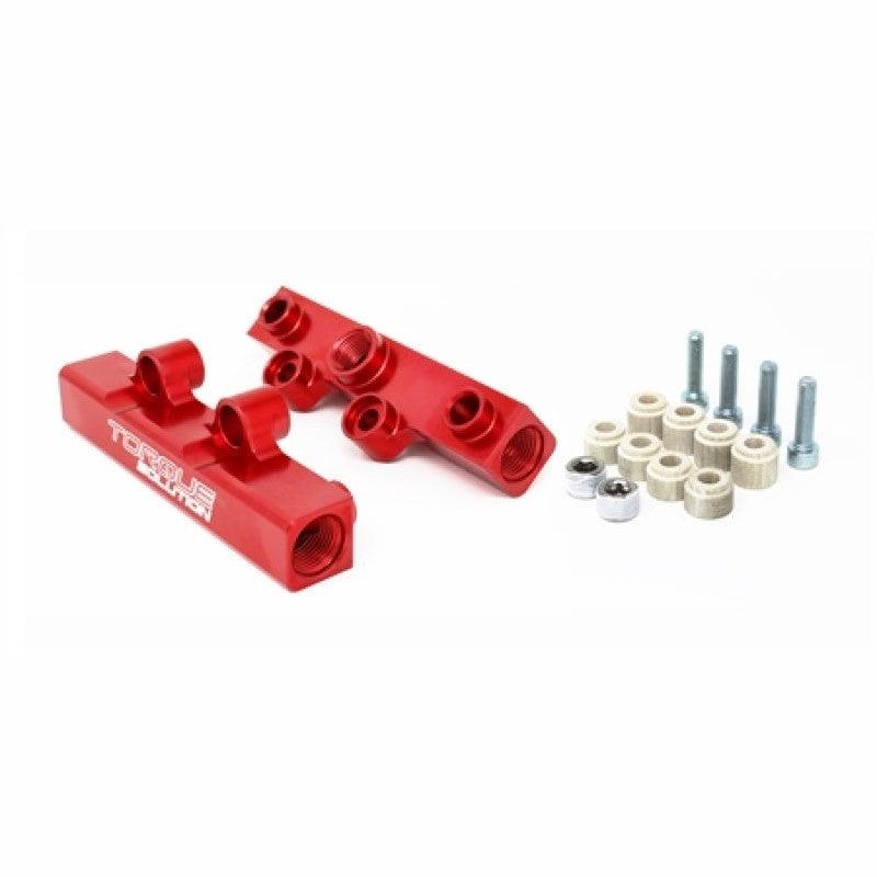 Red anodized Torque Solution top feed fuel rails for Subaru WRX and STI EJ engines