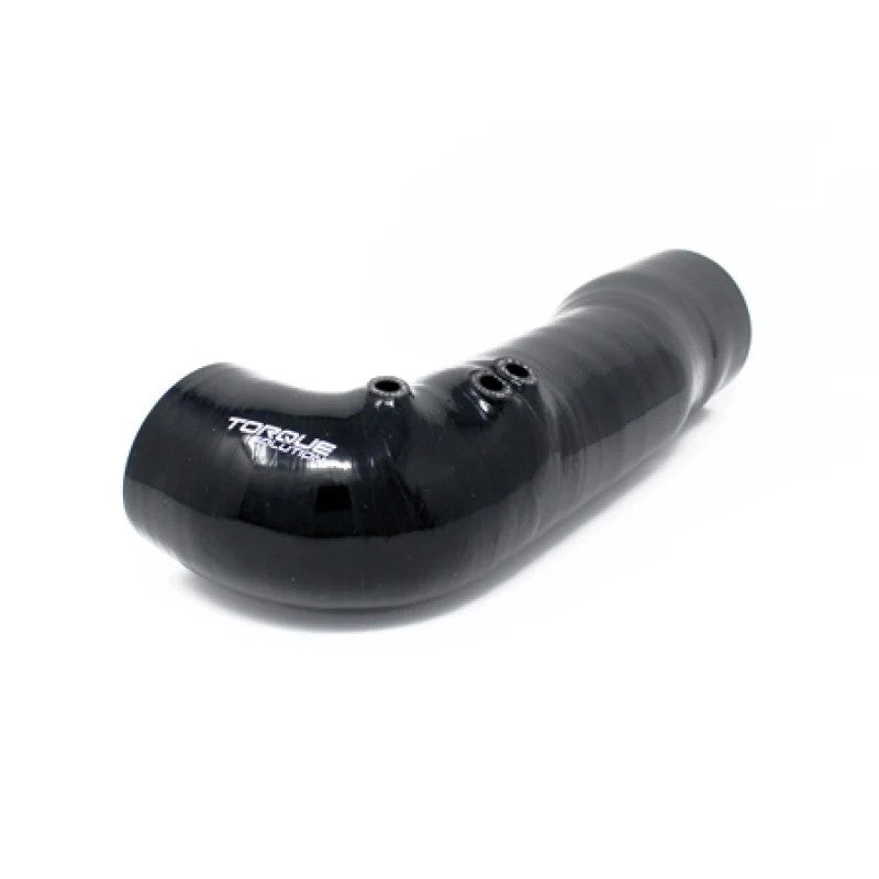 Torque Solution black non-recirculated turbo inlet hose with 3.3-inch/84mm opening for Subaru STI.