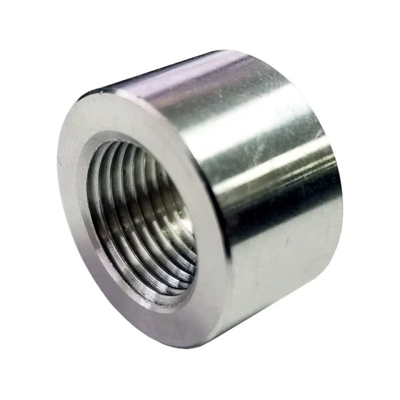 Torque Solution 3/8 inch NPT female aluminum weld-on bung with internal threading and a stepped welding flange.