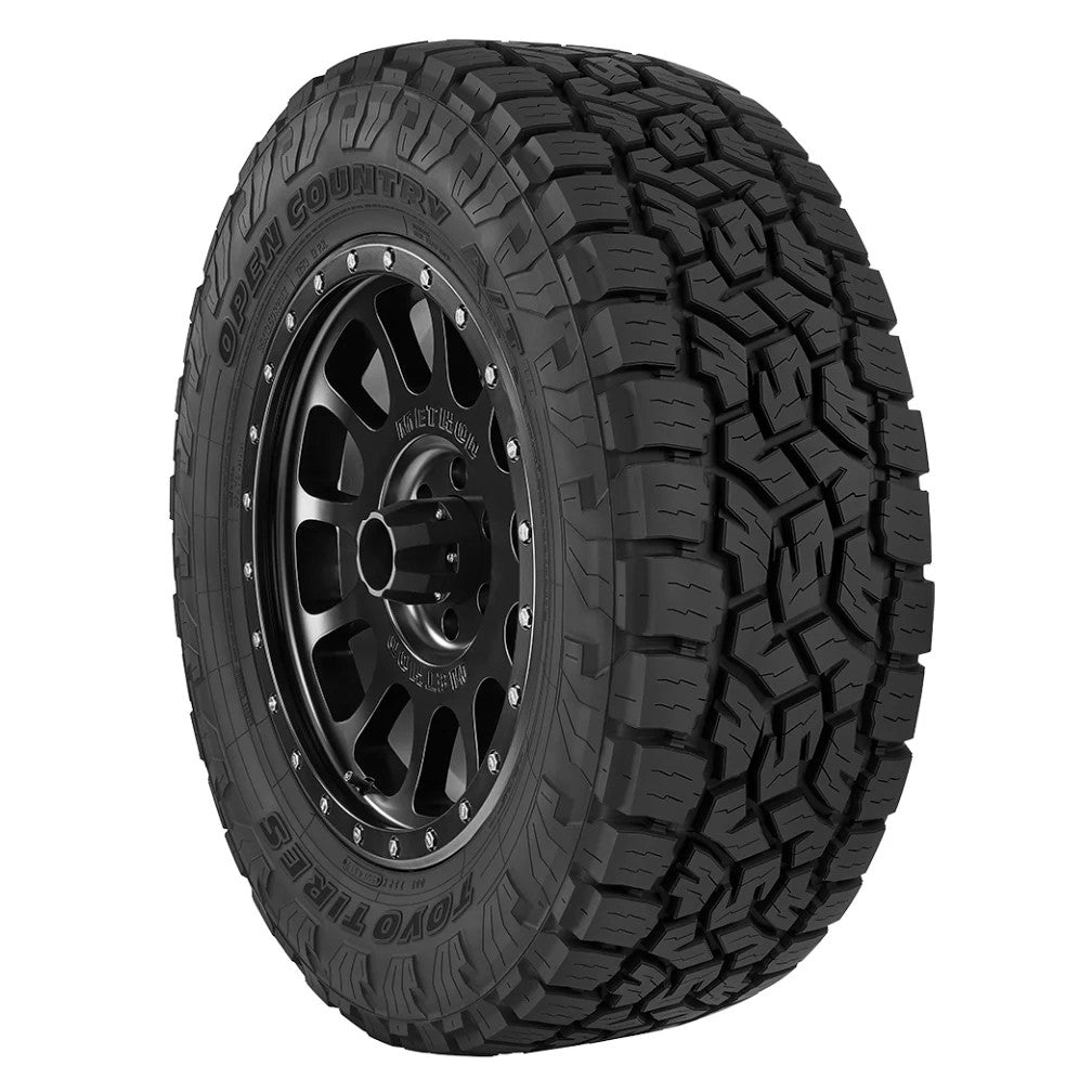 Toyo Open Country A/T III all-terrain tire featuring aggressive tread blocks and deep lateral grooves.