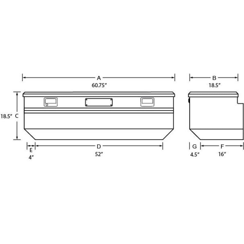 Tradesman 60-inch Brite diamond plate aluminum flush mount truck tool box with low-profile lid.