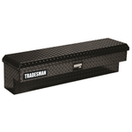 Tradesman 48-inch side bin truck tool box in black aluminum with a locking lid for pickup bed rail mounting.