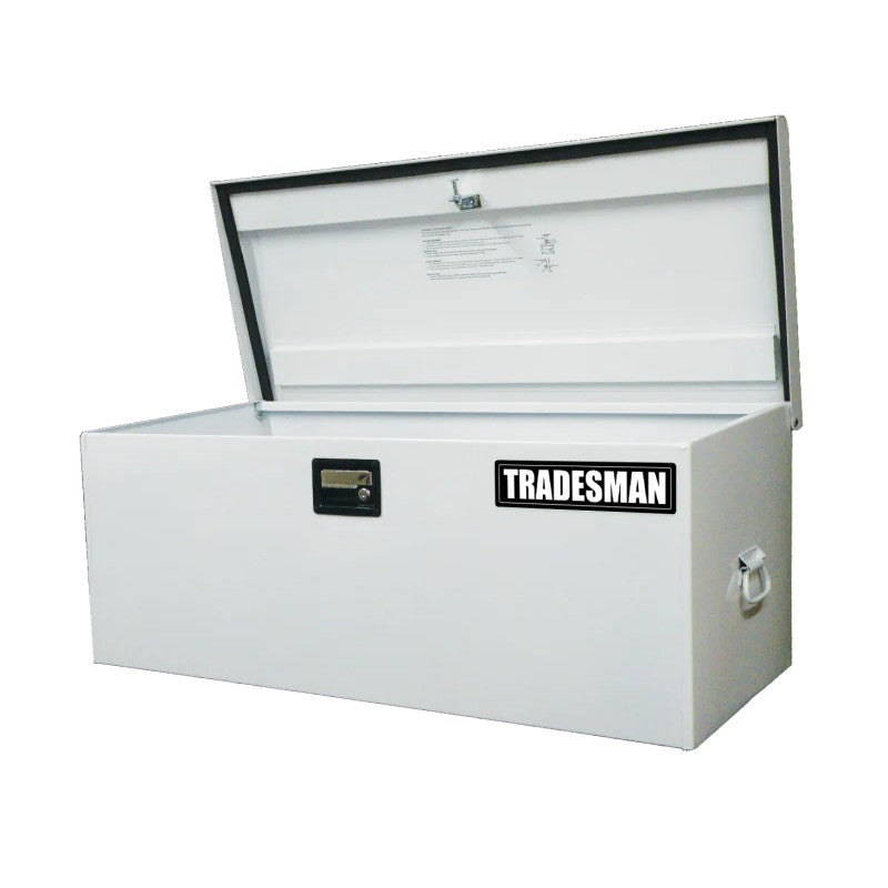 42.75-inch white steel Tradesman job site storage chest with hinged lid