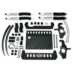 Tuff Country 4-inch suspension lift kit featuring steering knuckles, cross members, hardware, and SX8000 gas shocks.