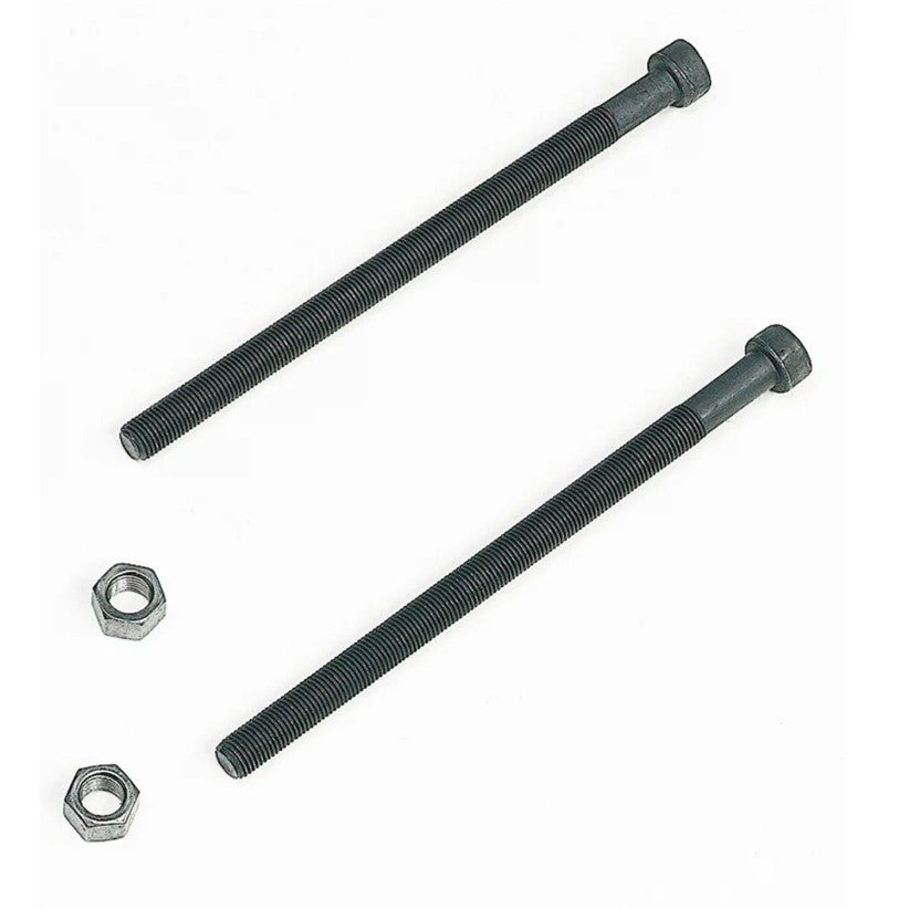 Pair of Tuff Country 3/8 inch steel leaf spring center pins with matching hex nuts.