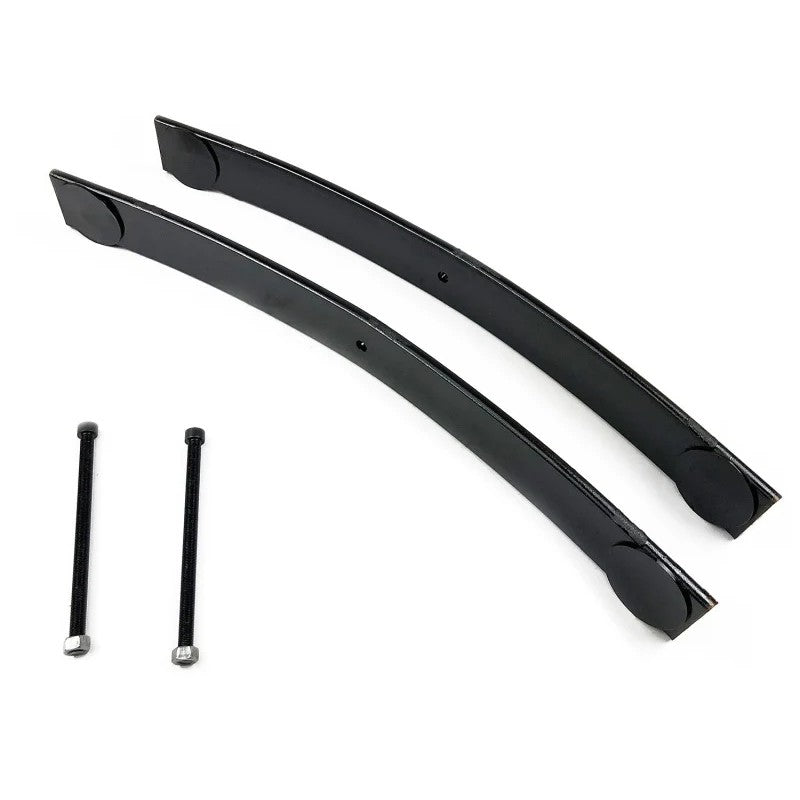 Tuff Country 85250 pair of black steel 2-inch rear add-a-leaf springs with center pins for 1979-2004 Toyota trucks.