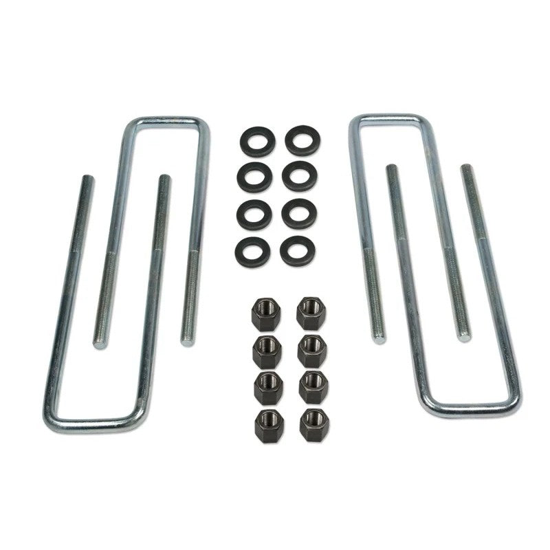 Set of four zinc-plated steel U-bolts with nuts and washers for Ford Super Duty front leaf springs
