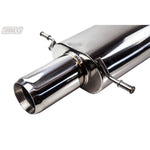 Turbo XS stainless steel rear muffler assembly with 4-inch polished tip and mounting flanges for 2002-2007 WRX