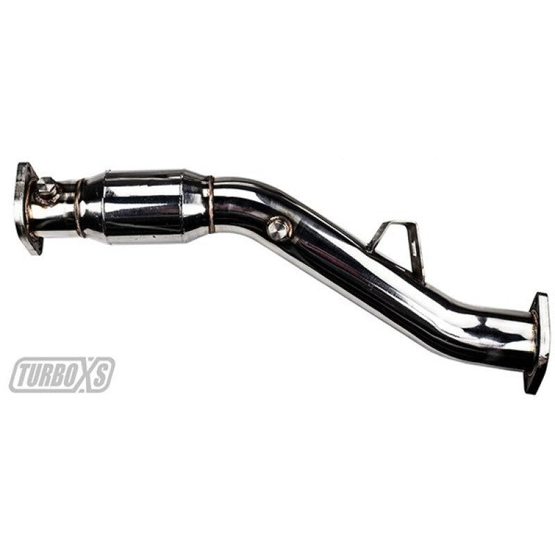 Turbo XS stainless steel high flow catalytic converter pipe for Subaru Legacy and Impreza WRX/STI.