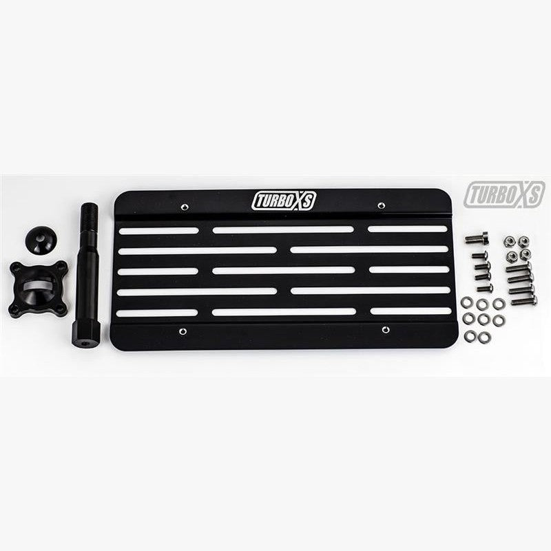 Turbo XS TOWTAG front license plate relocation bracket and hardware for 2015-2019 Subaru WRX and WRX STI.