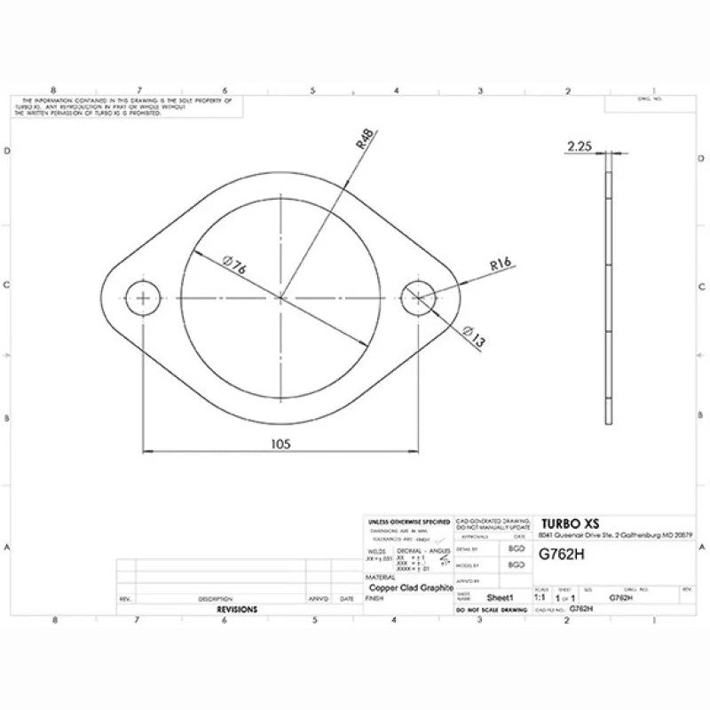 Turbo XS 2-bolt high temperature exhaust gasket for 3 inch or 76mm inner diameter piping.