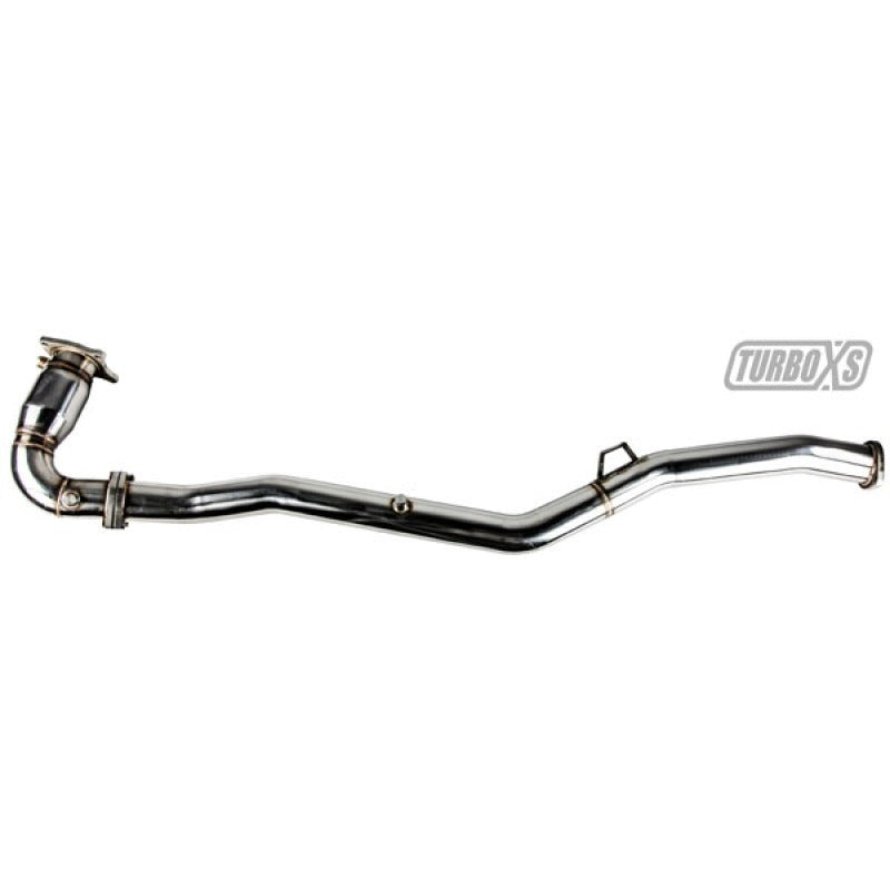 Turbo XS stainless steel catted front pipe with integrated catalytic converter for 2015-2016 Subaru WRX and STI.