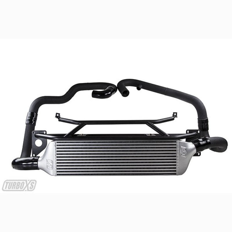 Turbo XS front mount intercooler kit with wrinkle black aluminum piping and core for 2015-2021 Subaru WRX and STI
