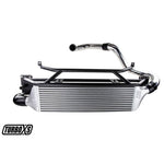 Turbo XS front mount intercooler kit with polished aluminum charge pipes for 2015-2021 Subaru WRX.