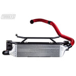 Turbo XS front mount intercooler core and wrinkle red mandrel-bent aluminum piping for 2015-2021 Subaru WRX