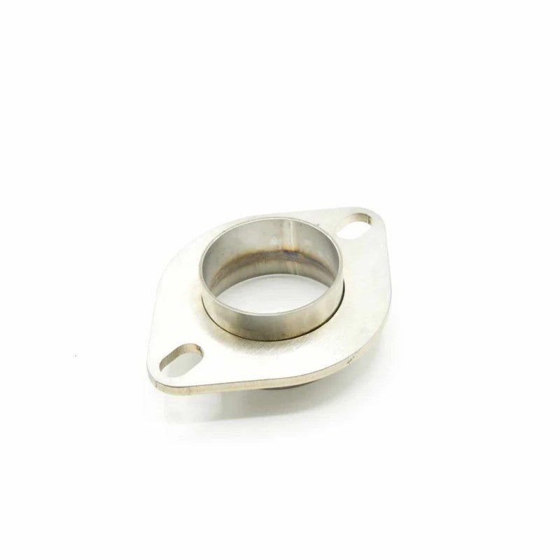 Stainless steel Turbo XS exhaust adapter flange with a standard flat exhaust gasket.