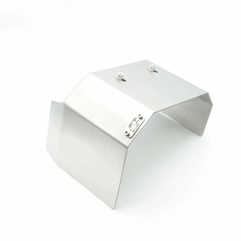 Brushed 304 stainless steel TurboXS turbocharger heat shield with integrated mounting bracket and hardware