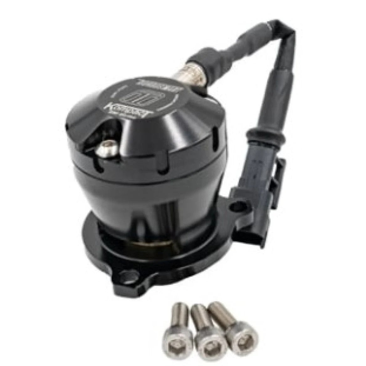 Turbosmart Kompact EM VR15 Dual Port blow off valve featuring black billet aluminum housing and electronic connector.
