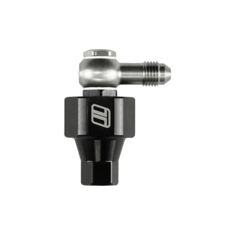 Turbosmart billet aluminum turbo oil filter with a 44 micron stainless steel element and 4AN banjo inlet hardware.