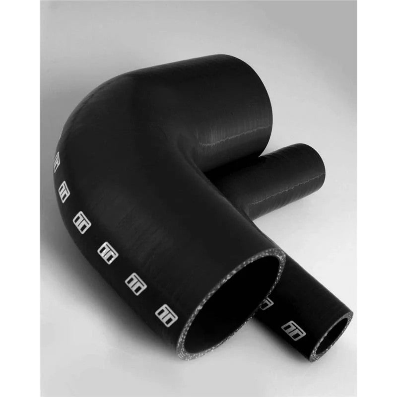 Turbosmart 2.00 inch ID 90-degree black multi-layered reinforced silicone hose elbow.