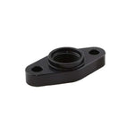 Hard-anodized black billet aluminum Turbosmart turbo drain adapter with orange silicone O-ring and 52mm mounting holes.
