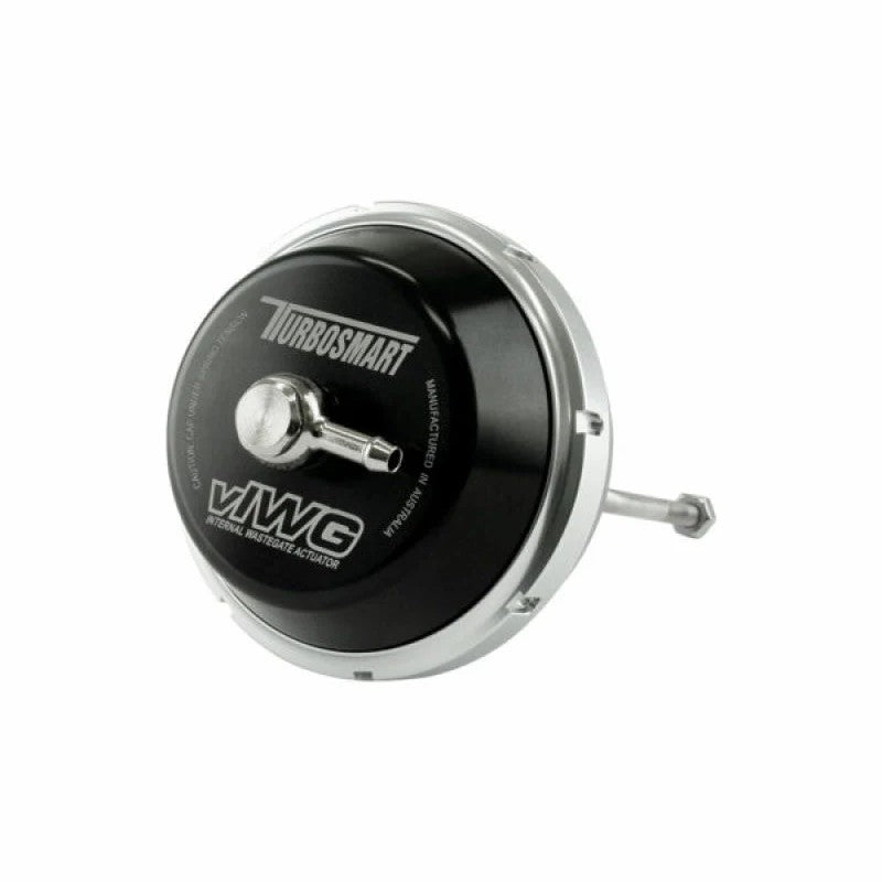 Turbosmart vIWG internal wastegate actuator for BMW N20 engines featuring billet aluminum housing and stainless rod.