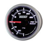 Turbosmart 52mm mechanical boost gauge with 0-30psi scale, black face, and silver bezel.