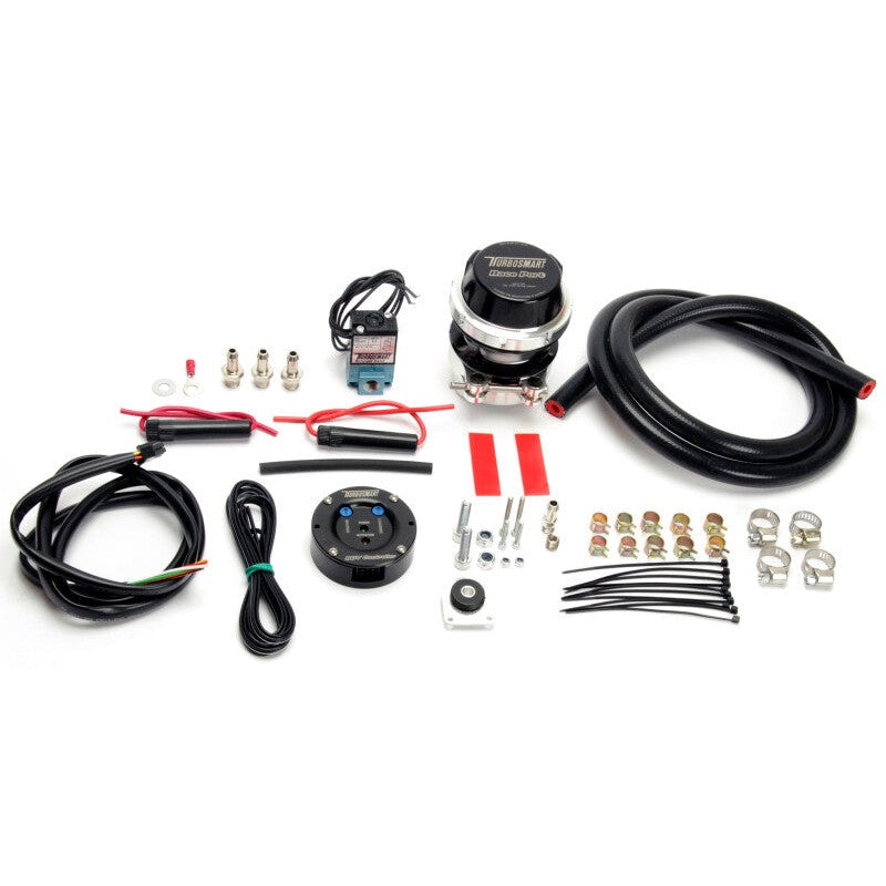 Black Turbosmart RacePort 50mm blow off valve with electronic BOV controller and wiring harness.