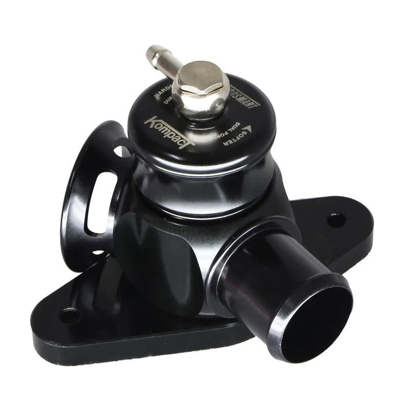 Turbosmart Kompact Dual Port blow-off valve in billet aluminum with precision-machined piston for Subaru and Nissan.