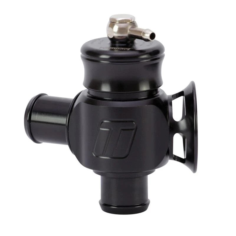 Turbosmart Kompact Dual Port 25mm billet aluminum blow off valve with silver and black finish.