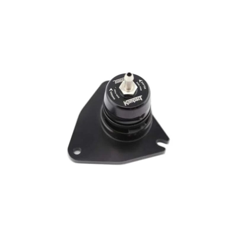 Anodized black Turbosmart Kompact Dual Port blow off valve with billet aluminum construction and logo engraving.