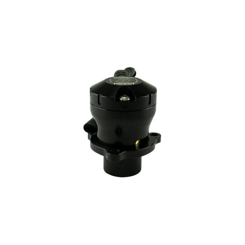 Turbosmart Kompact EM Dual Port VR18 blow-off valve featuring a black anodized finish and integrated electrical connector.