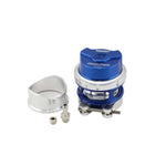 Blue Turbosmart Gen V RacePort 50mm blow off valve with billet aluminum housing and V-band flange.