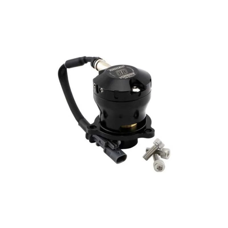 Turbosmart Kompact EM VR2 Dual Port Blow Off Valve with black anodized finish and integrated electrical connector.