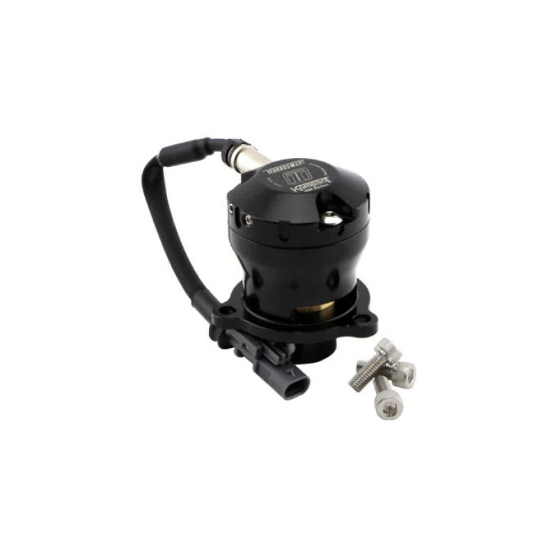 Black anodized Turbosmart Kompact EM Dual Port VR22 blow off valve with integrated electrical connector