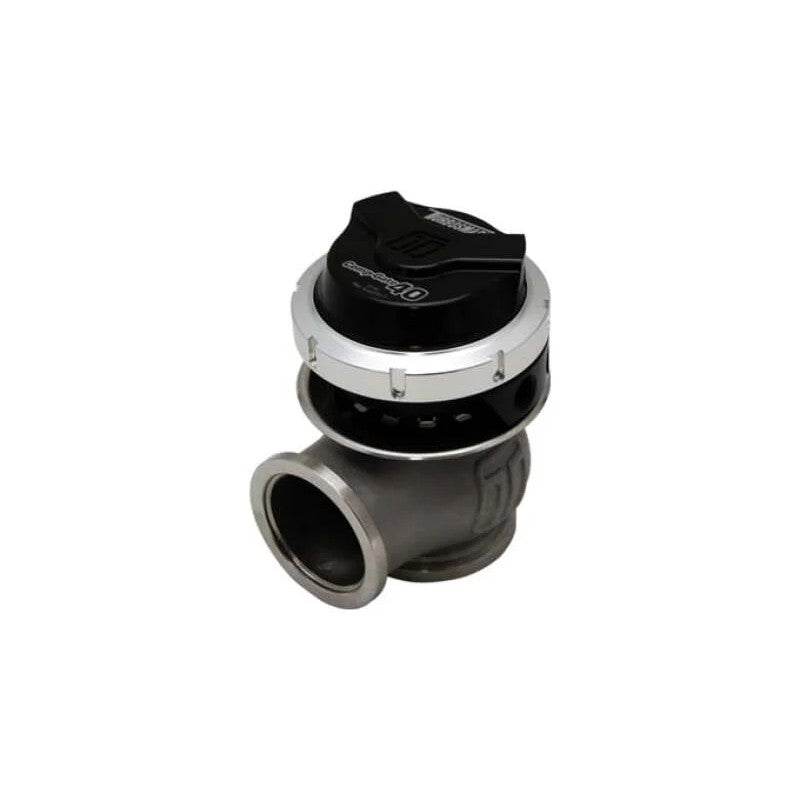 Black Turbosmart GenV WG40 CompGate40 external wastegate with stainless steel V-band clamps