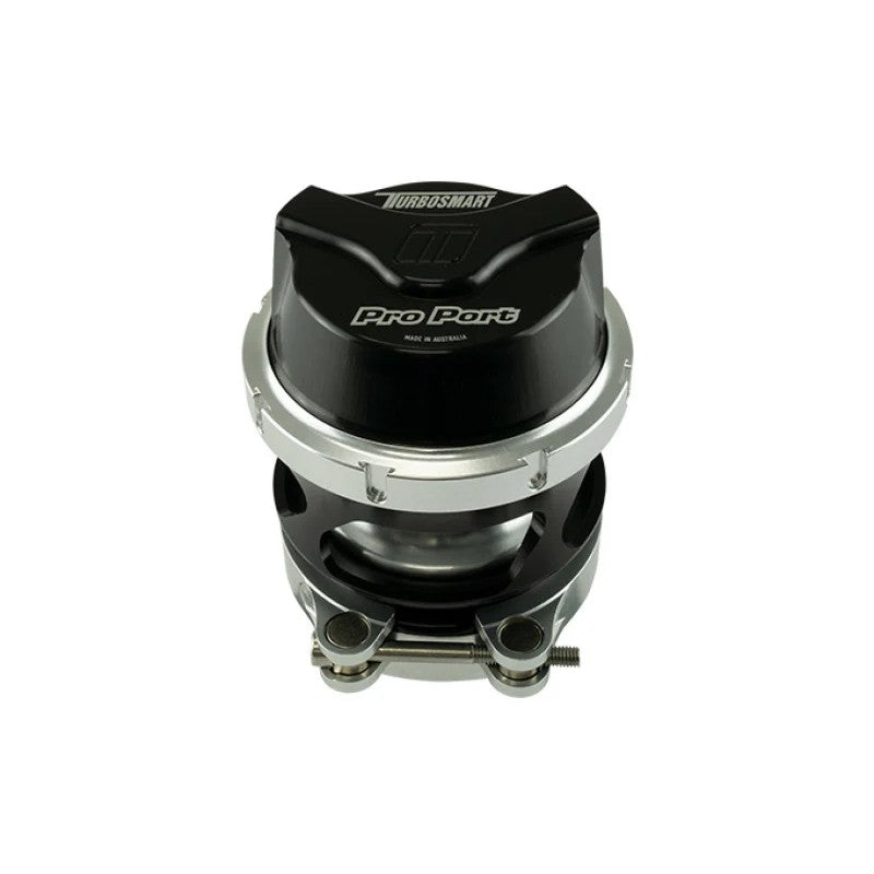 Black anodized Turbosmart GenV 54mm ProPort universal blow off valve showing the high-flow piston design.