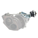 Black Turbosmart IWG75 internal wastegate actuator with stainless steel rod and clevis for 2005-2006 Mitsubishi EVO 9.